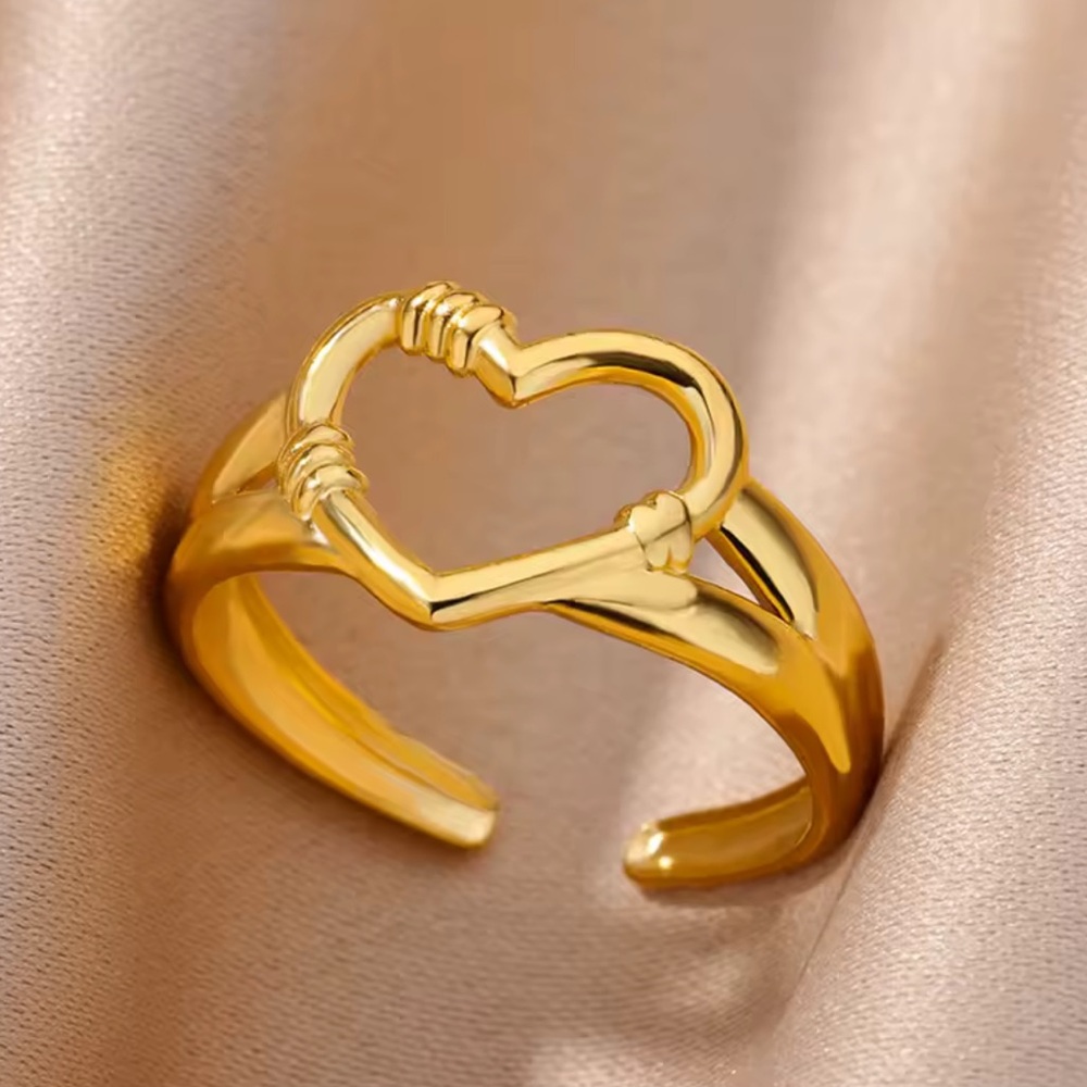 Stainless Steel Adjustable Gold Heart Ring - Size Adjustable (R34) - Picture 6 of 6
